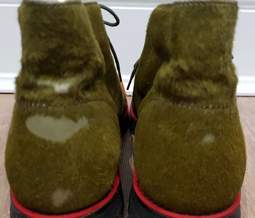 CHRISTIAN LOUBOUTIN Green Pony Hair Red Trim Rubber Sole Ankle Boots 39 UK6