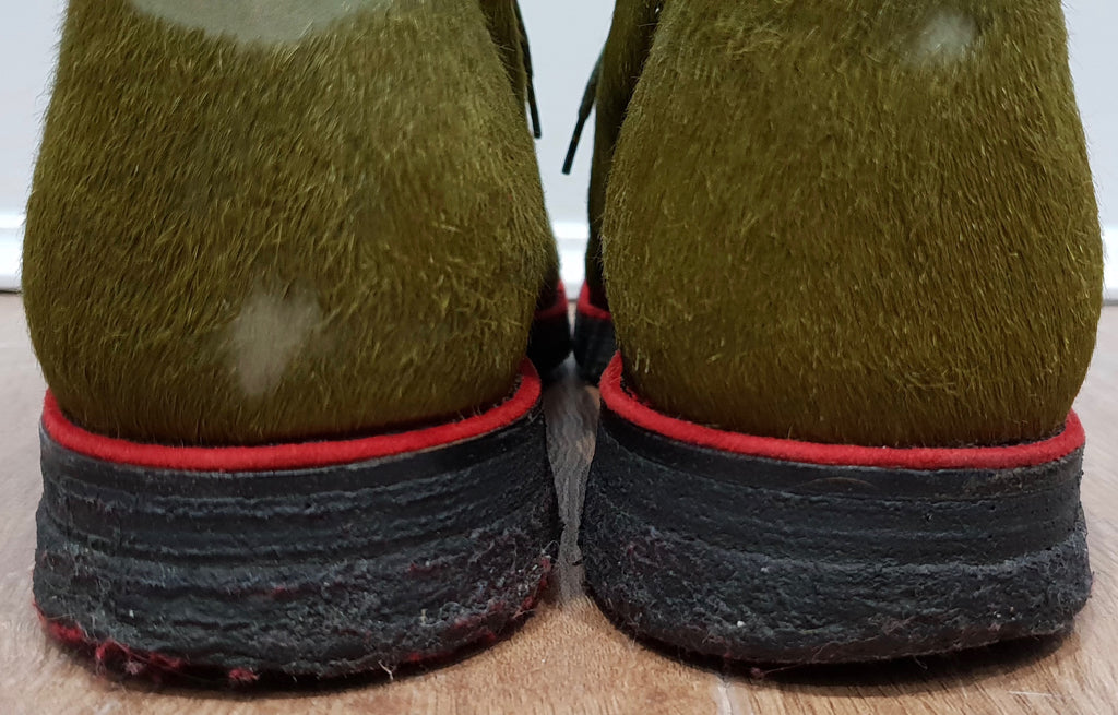 CHRISTIAN LOUBOUTIN Green Pony Hair Red Trim Rubber Sole Ankle Boots 39 UK6