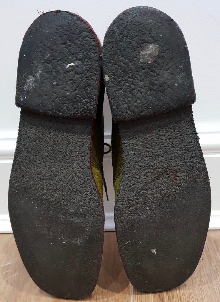 CHRISTIAN LOUBOUTIN Green Pony Hair Red Trim Rubber Sole Ankle Boots 39 UK6