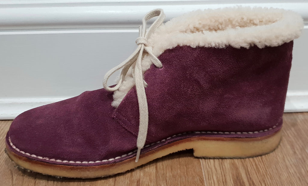 BALLY Pink Purple KAREM Suede Cream Shearling Lined Ankle Boots US9.5 UK6.5