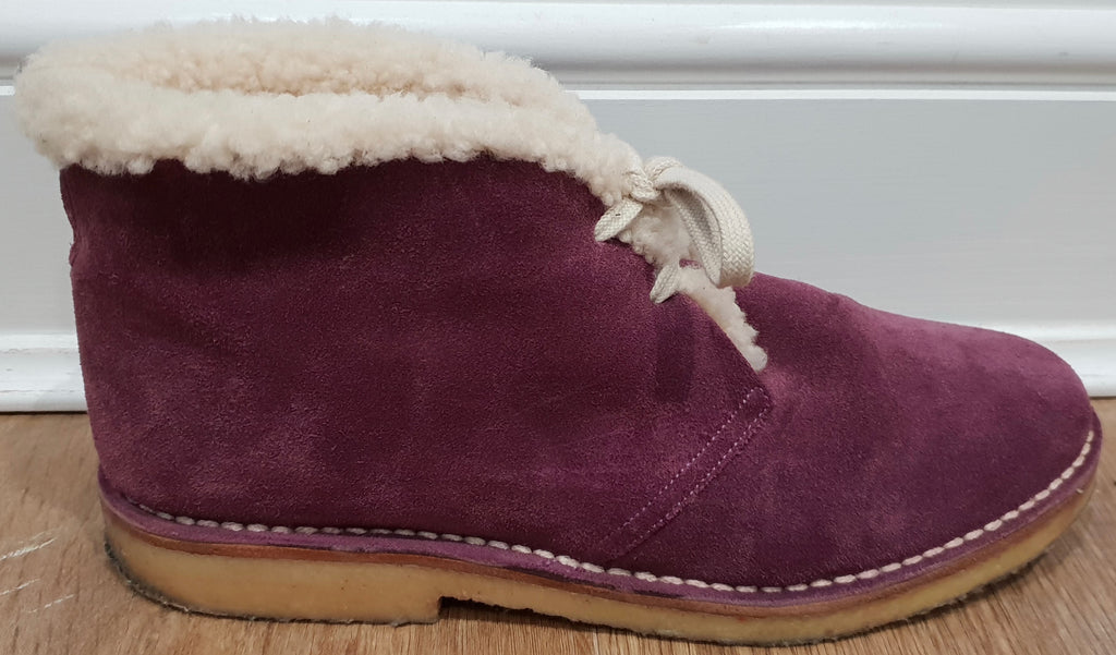 BALLY Pink Purple KAREM Suede Cream Shearling Lined Ankle Boots US9.5 UK6.5