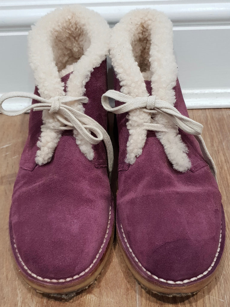 BALLY Pink Purple KAREM Suede Cream Shearling Lined Ankle Boots US9.5 UK6.5