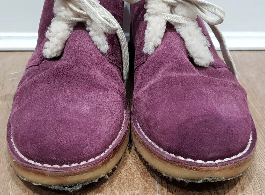 BALLY Pink Purple KAREM Suede Cream Shearling Lined Ankle Boots US9.5 UK6.5