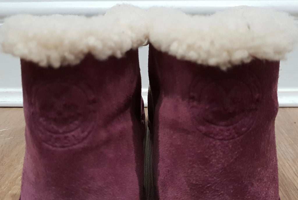 BALLY Pink Purple KAREM Suede Cream Shearling Lined Ankle Boots US9.5 UK6.5
