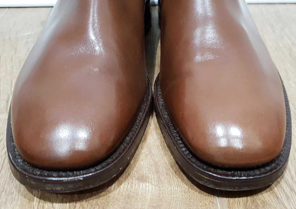 BTC TECNIC Made In England Chestnut Brown Leather Flat Chelsea Ankle Boots 6.5
