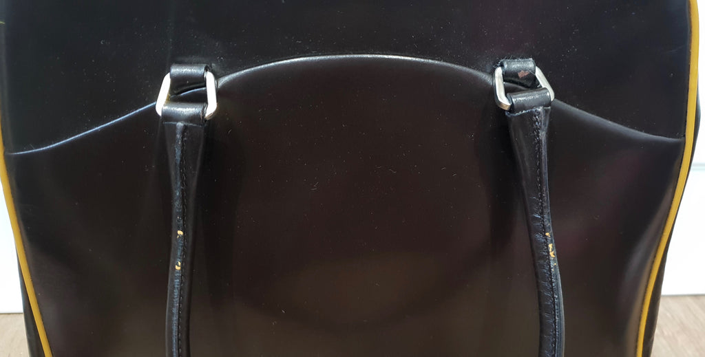 PRADA MILANO Chocolate Brown Leather Orange Trim Branded Dual Handle Tote Bag