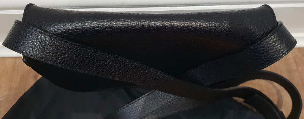 SOPHIE HULME LONDON Black Textured Leather Gold Tone Trim Shoulder Saddle Bag