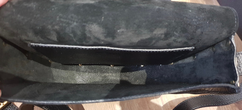 SOPHIE HULME LONDON Black Textured Leather Gold Tone Trim Shoulder Saddle Bag