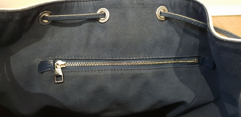LOUIS VUITTON Cream & Navy Blue Epi Noi Drawstring Closure Shoulder Bucket Bag