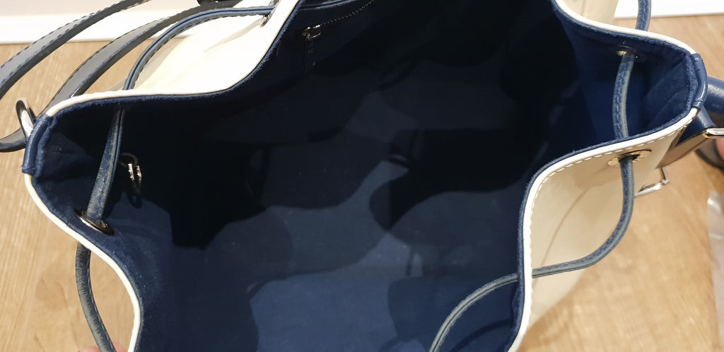 LOUIS VUITTON Cream & Navy Blue Epi Noi Drawstring Closure Shoulder Bucket Bag