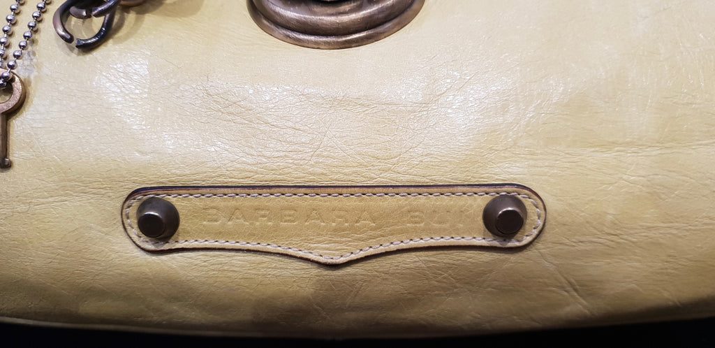 BARBARA BUI Yellow Leather Brass Tone Hardware Branded Small Tote Shoulder Bag