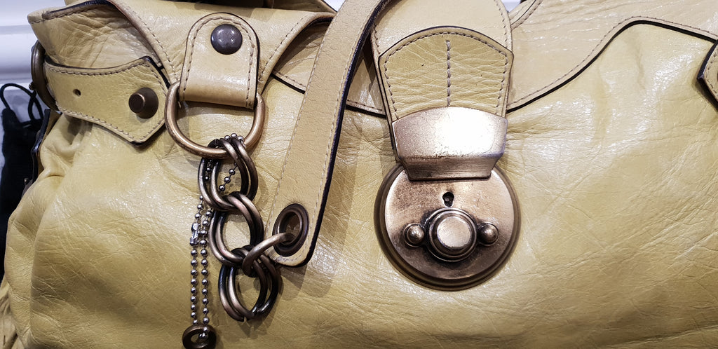 BARBARA BUI Yellow Leather Brass Tone Hardware Branded Small Tote Shoulder Bag