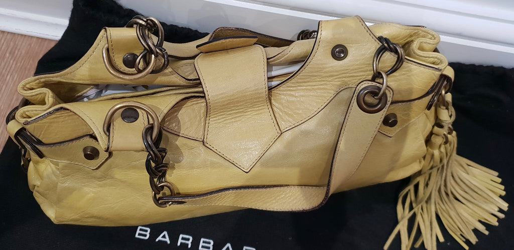 BARBARA BUI Yellow Leather Brass Tone Hardware Branded Small Tote Shoulder Bag