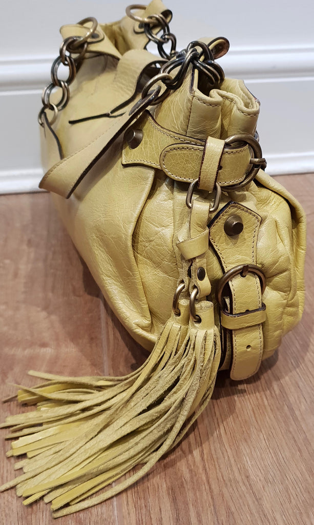 BARBARA BUI Yellow Leather Brass Tone Hardware Branded Small Tote Shoulder Bag