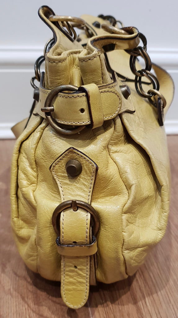 BARBARA BUI Yellow Leather Brass Tone Hardware Branded Small Tote Shoulder Bag