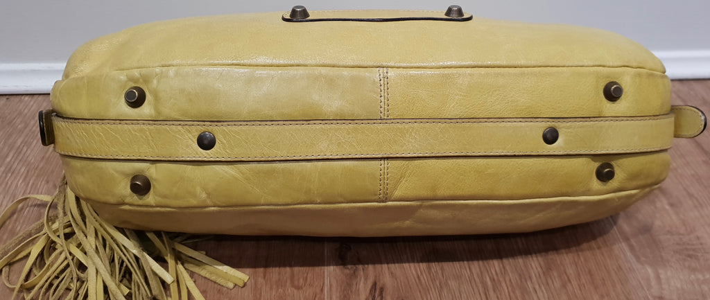 BARBARA BUI Yellow Leather Brass Tone Hardware Branded Small Tote Shoulder Bag