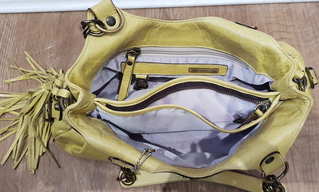 BARBARA BUI Yellow Leather Brass Tone Hardware Branded Small Tote Shoulder Bag