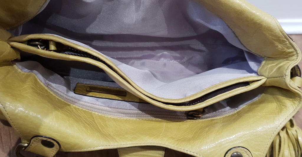 BARBARA BUI Yellow Leather Brass Tone Hardware Branded Small Tote Shoulder Bag