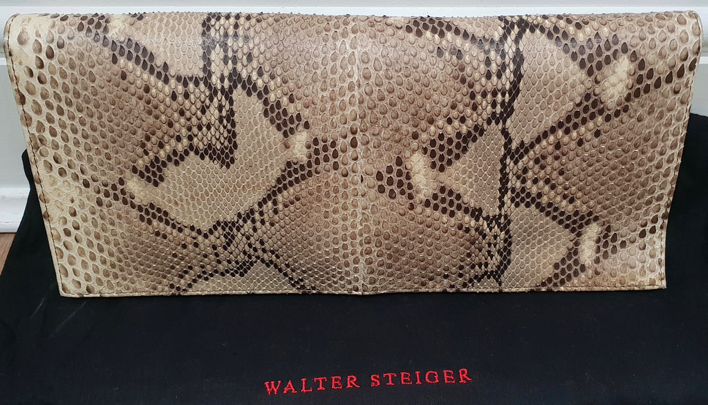 WALTER STEIGER Neon Yellow Beige Snake Print Leather Small Clutch Shoulder Bag