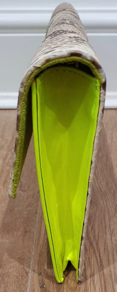 WALTER STEIGER Neon Yellow Beige Snake Print Leather Small Clutch Shoulder Bag