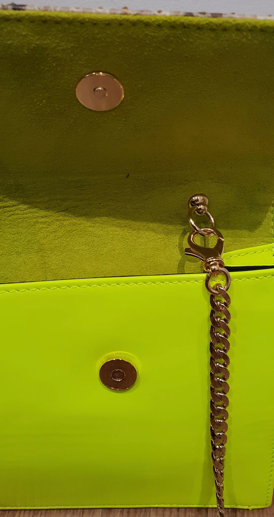 WALTER STEIGER Neon Yellow Beige Snake Print Leather Small Clutch Shoulder Bag