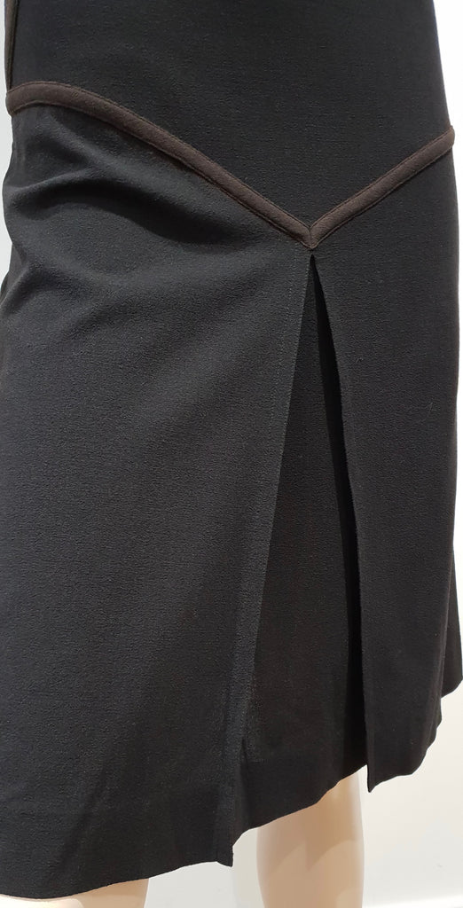 CESARE FABBRI Black Brown Trim Virgin Wool Blend Sleeveless Pencil Dress 42 UK10