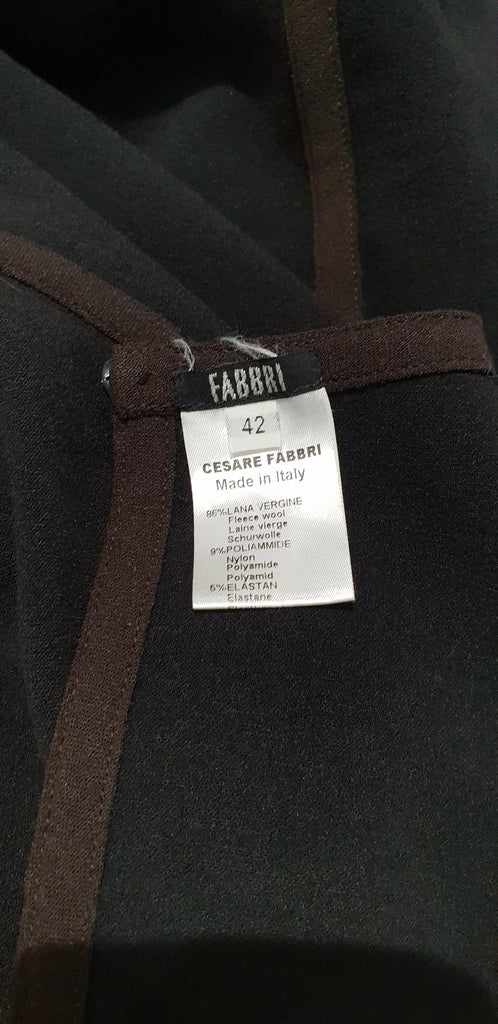 CESARE FABBRI Black Brown Trim Virgin Wool Blend Sleeveless Pencil Dress 42 UK10