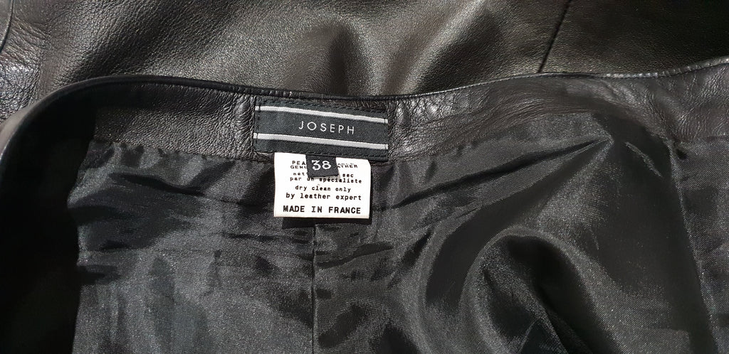 JOSEPH Made In France Black Leather Exposed Silver Zipper Lined Pencil Skirt 38