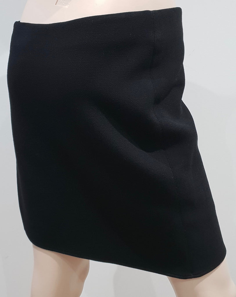 HELMUT LANG Black Wool Blend & Leather Panel Lined Short Mini Skirt 8 UK12