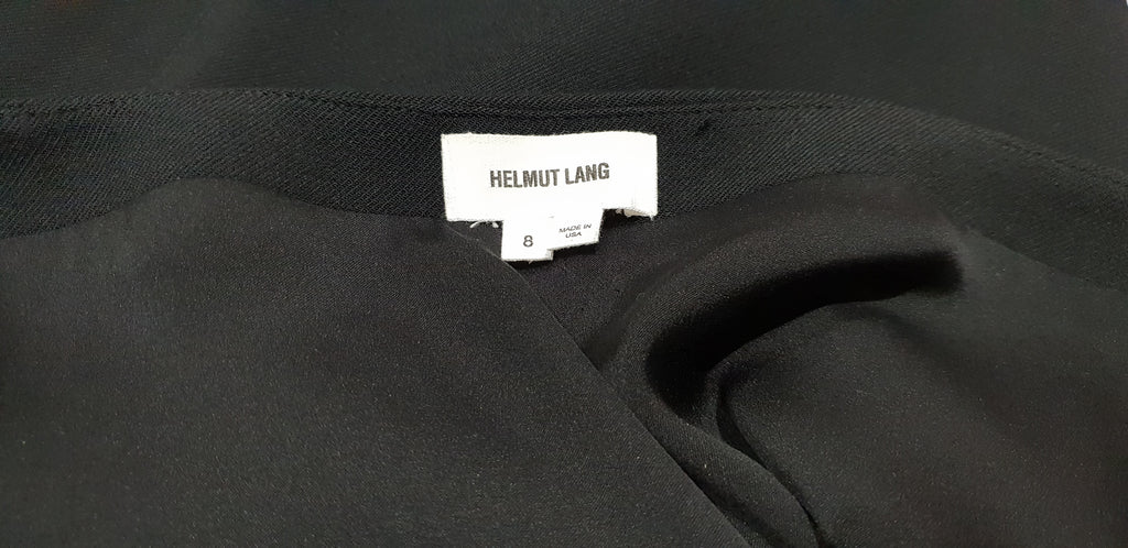 HELMUT LANG Black Wool Blend & Leather Panel Lined Short Mini Skirt 8 UK12