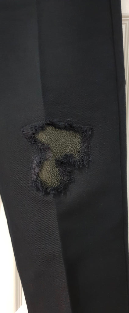 ALEXANDER WANG Wool Cotton Blend Distressed Leather Crop Trousers Pants 4 UK8