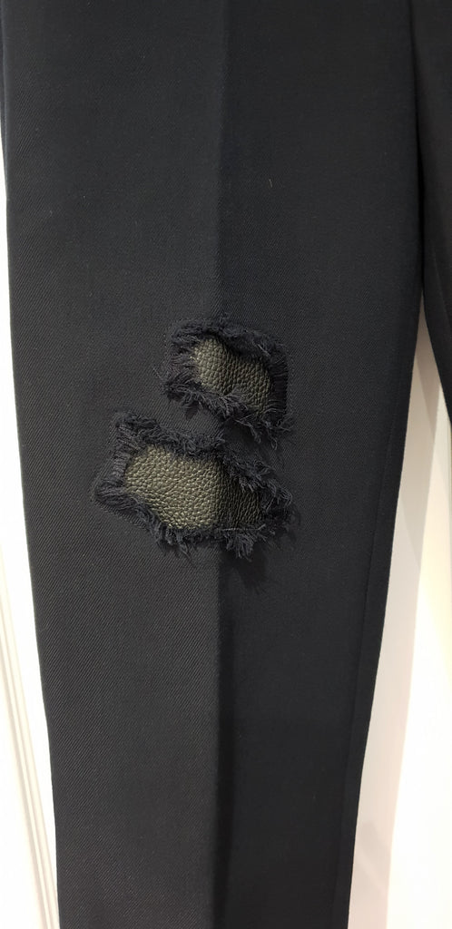 ALEXANDER WANG Wool Cotton Blend Distressed Leather Crop Trousers Pants 4 UK8