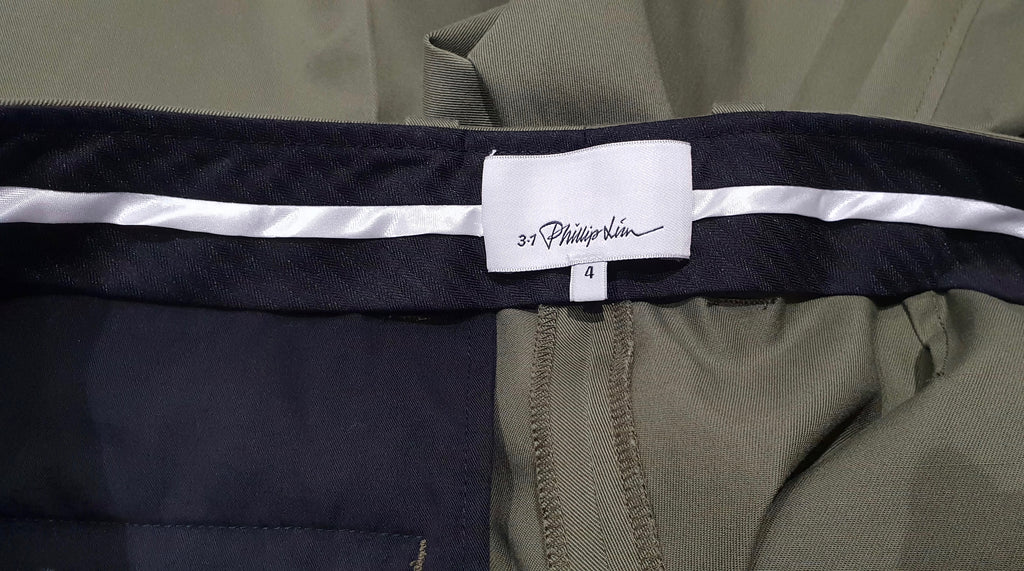 3.1 PHILLIP LIM Khaki Green Cotton Blend Tapered Crop Capri Trousers Pants 4 UK8