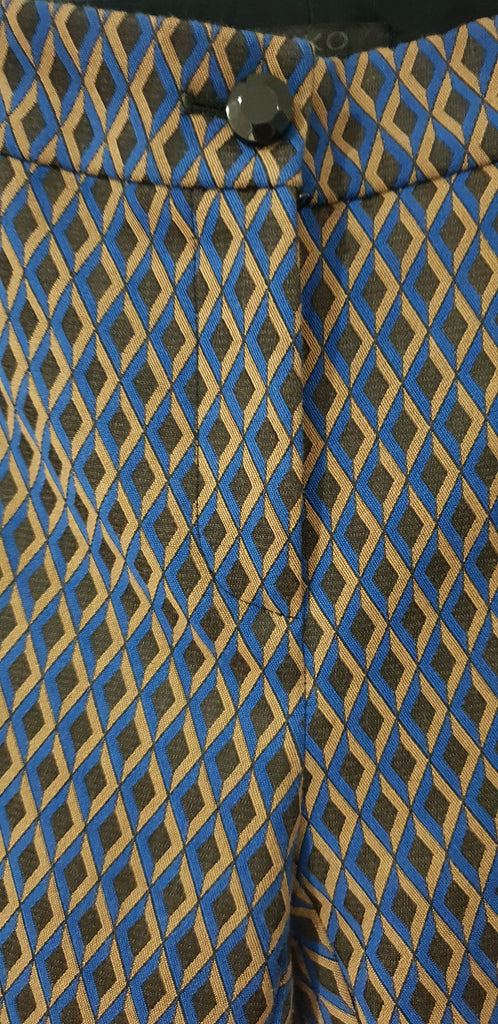 PINKO Blue Beige Black Diamond Pattern Tapered Crop Capri Trousers Pants 44 UK12