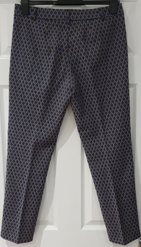 PINKO Blue Beige Black Diamond Pattern Tapered Crop Capri Trousers Pants 44 UK12