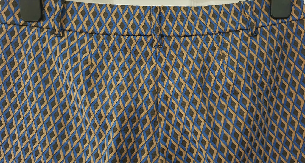 PINKO Blue Beige Black Diamond Pattern Tapered Crop Capri Trousers Pants 44 UK12