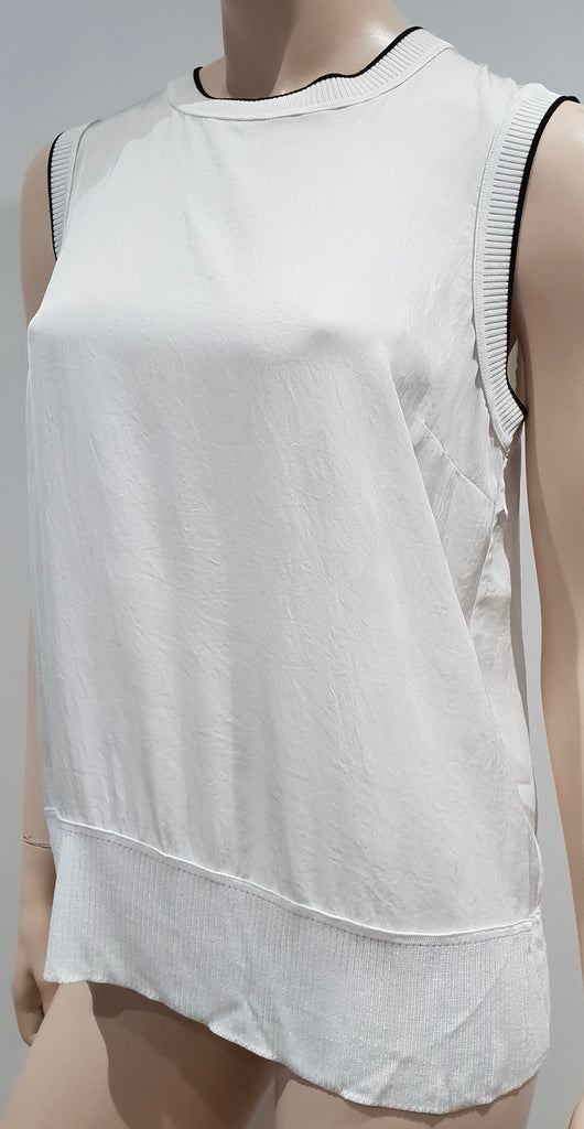 RAG & BONE Winter White Round Neck Black Trim Rib Panel Sleeveless Tank Vest Top