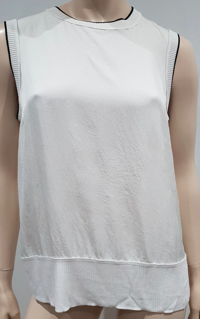 RAG & BONE Winter White Round Neck Black Trim Rib Panel Sleeveless Tank Vest Top