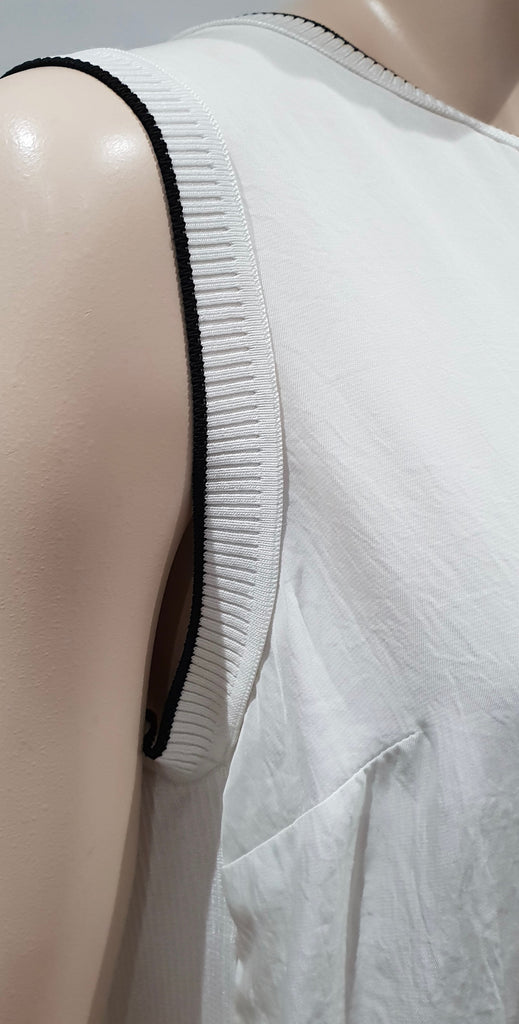 RAG & BONE Winter White Round Neck Black Trim Rib Panel Sleeveless Tank Vest Top