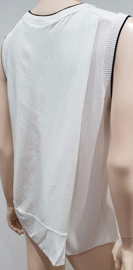 RAG & BONE Winter White Round Neck Black Trim Rib Panel Sleeveless Tank Vest Top