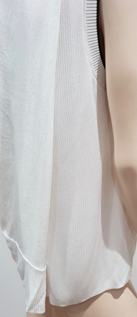 RAG & BONE Winter White Round Neck Black Trim Rib Panel Sleeveless Tank Vest Top