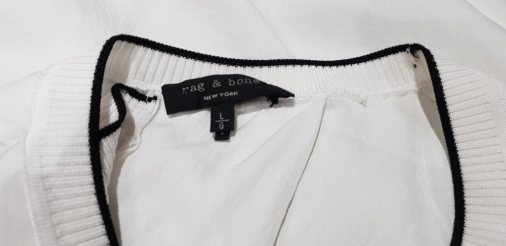 RAG & BONE Winter White Round Neck Black Trim Rib Panel Sleeveless Tank Vest Top