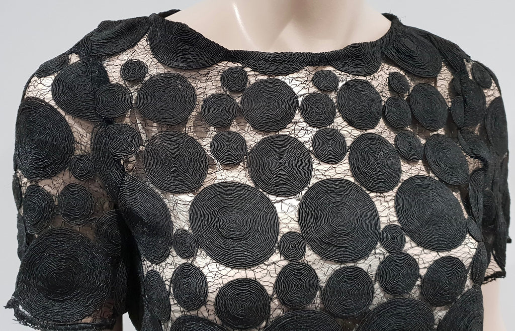TARA JARMON Black Sheer Webbed & Circular Lace Short Sleeve Blouse Top 38 UK10