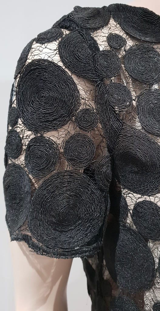 TARA JARMON Black Sheer Webbed & Circular Lace Short Sleeve Blouse Top 38 UK10