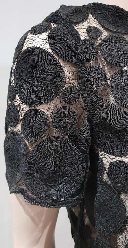 TARA JARMON Black Sheer Webbed & Circular Lace Short Sleeve Blouse Top 38 UK10
