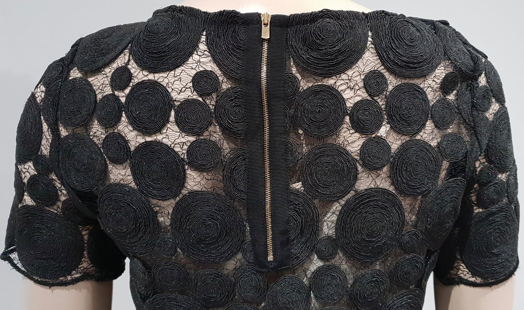 TARA JARMON Black Sheer Webbed & Circular Lace Short Sleeve Blouse Top 38 UK10