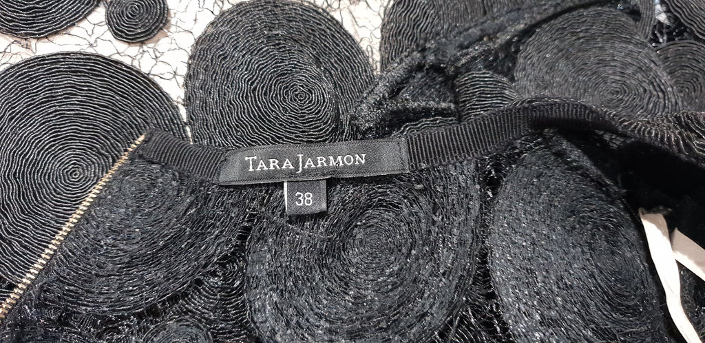 TARA JARMON Black Sheer Webbed & Circular Lace Short Sleeve Blouse Top 38 UK10