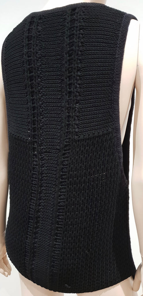 HELMUT LANG Black Linen Blend V Neck Sleeveless Chunky Knit Vest Jumper Top Sz:P