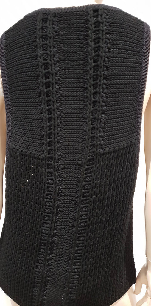 HELMUT LANG Black Linen Blend V Neck Sleeveless Chunky Knit Vest Jumper Top Sz:P
