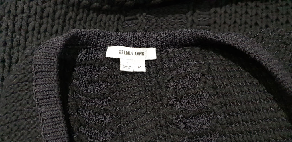 HELMUT LANG Black Linen Blend V Neck Sleeveless Chunky Knit Vest Jumper Top Sz:P